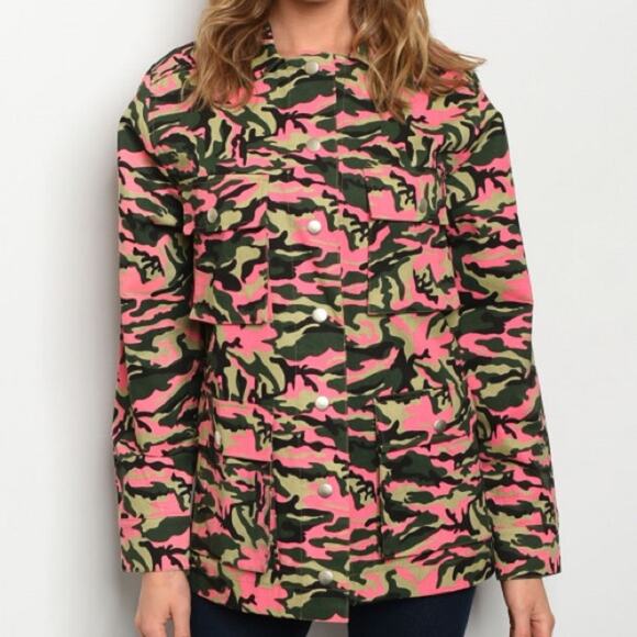 Neon Pink Jacket Camouflage Button Up - Picture 1 of 6